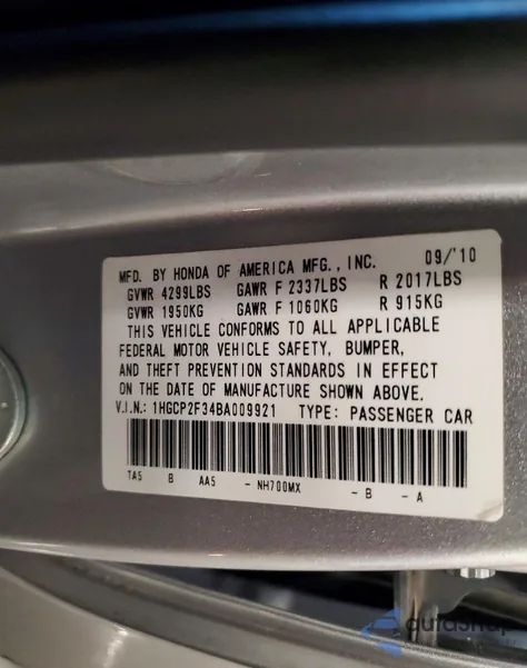2011 Honda Accord Lx from USA, damaged, VIN 1HGCP2F34BA009921